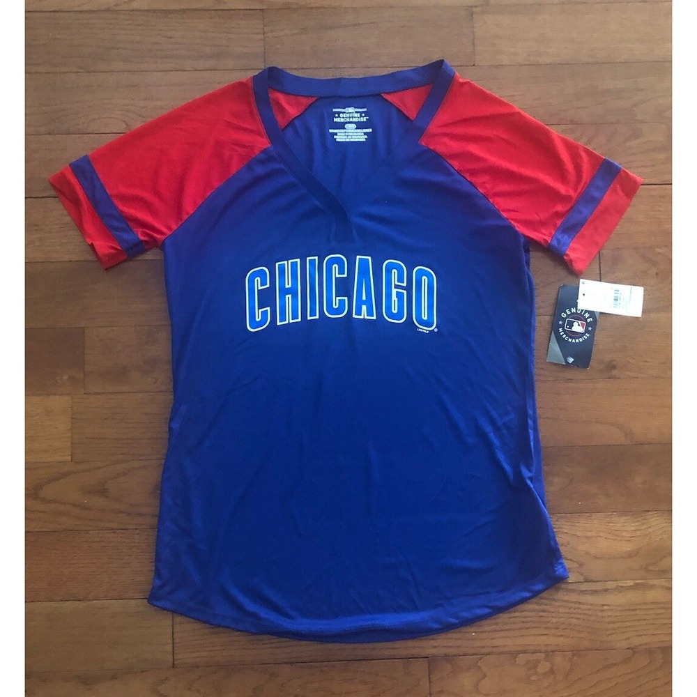 CHICAGO CUBS SHIRT BLUE RED WOMEN'S LARGE POLYESTER Genuine Merchandise